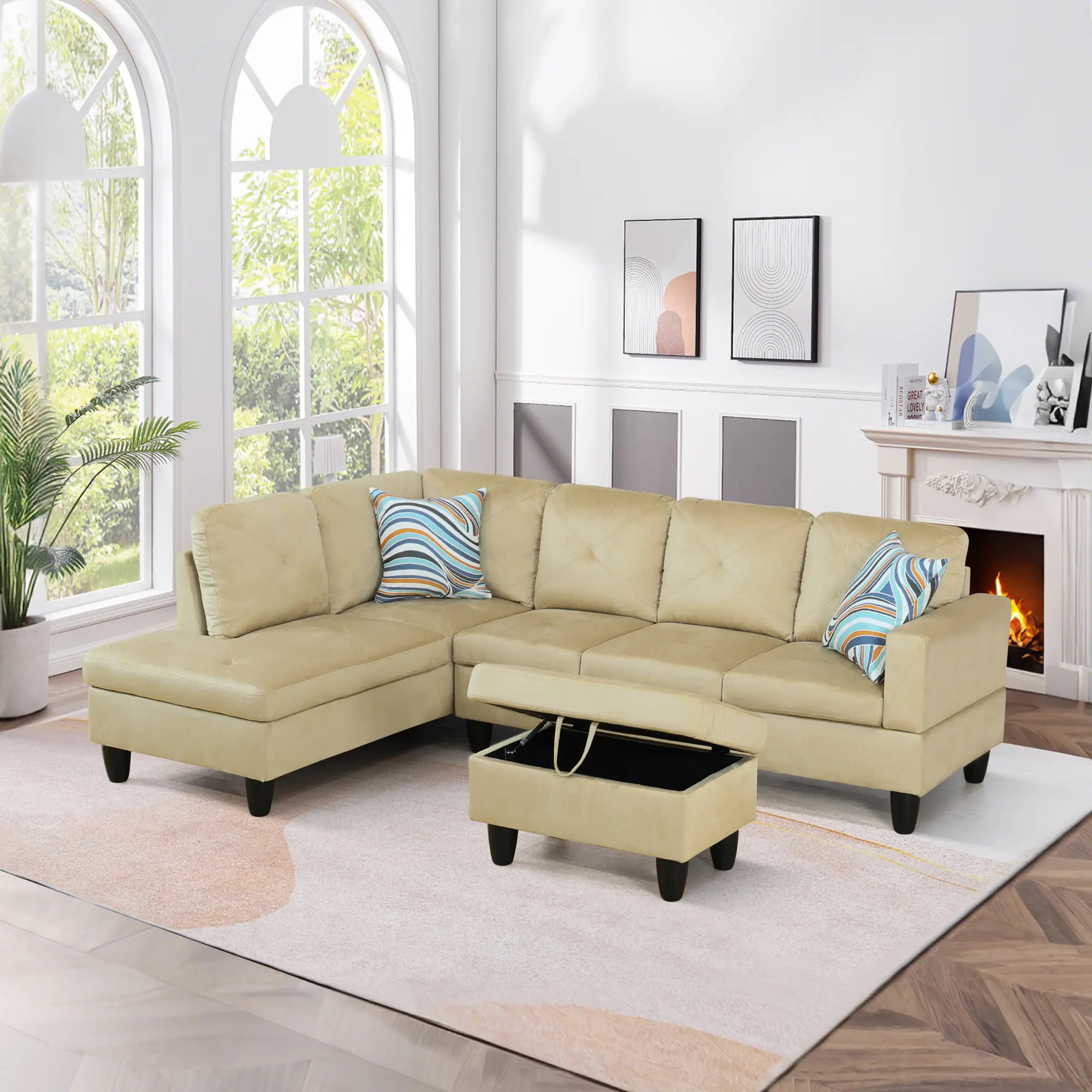 Beige Microfibre 3-Piece Modern Sofa Set - Fixed Arms, Cozy Breathable Fabric, Sturdy Construction, Easy to Clean, PU Leather Accents, Assembly Required, No Fire Safety Label, Ideal for Small Living Rooms