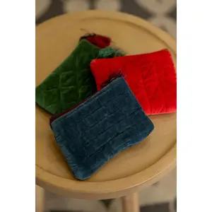 Quilted Velvet Zip Pouch
