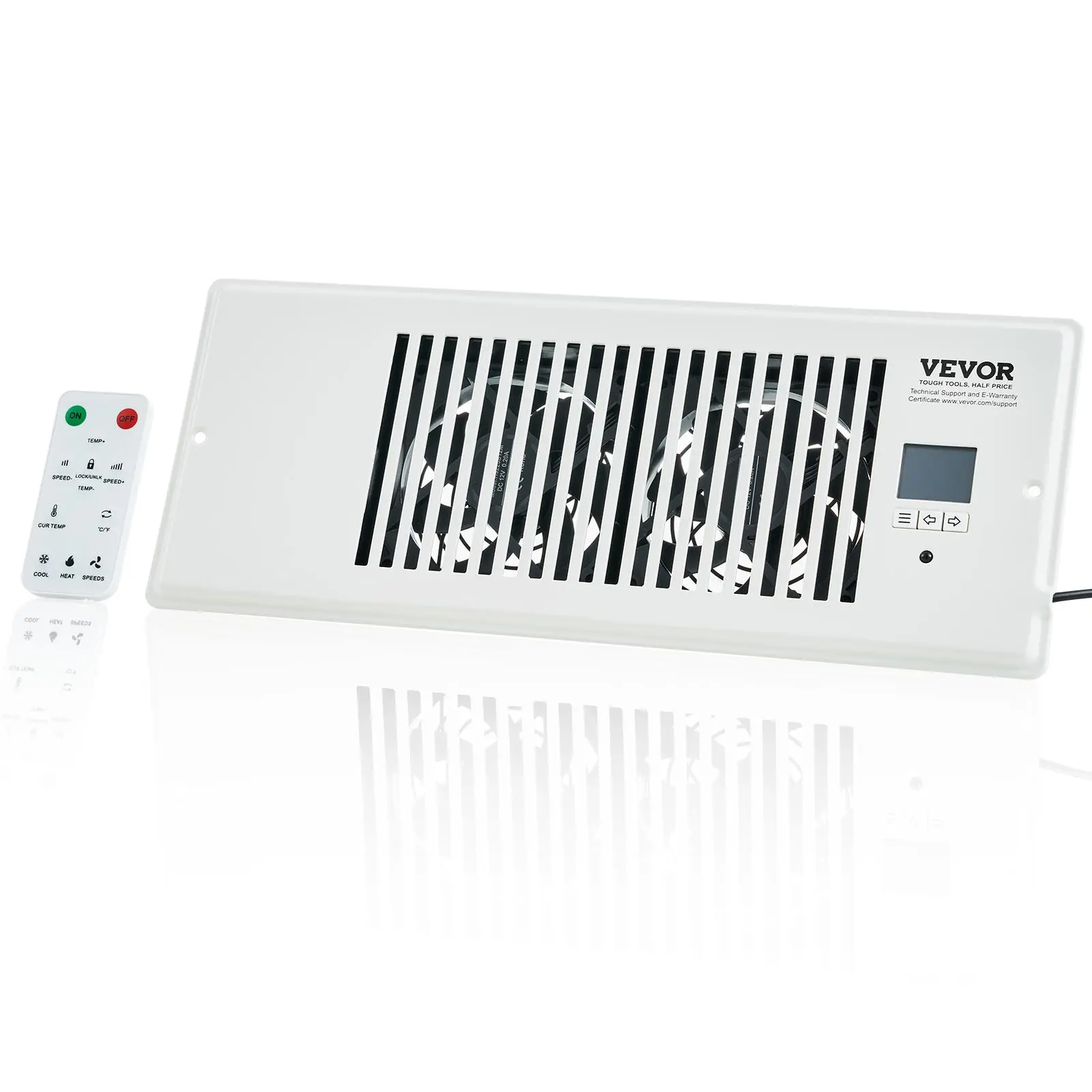 【Summerfinds】VEVOR 4x12 Inch-White Ventilation Fan Booster, 6V Quiet HVAC Users Fan, Remote & Thermostat Control, Adjustable Speed for Heating & Cooling, Smart Register Hole Fit, 100 Cfm