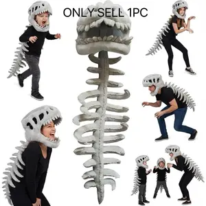 Wearable Dinosaur Skeleton Spinosaurus Soft Plush Dinosaur Set, 3D Dinosaur Skeleton Cape with Plush Skull Head, Suitable for Dress Up & Play, Halloween Costume, Party Costume Accessory