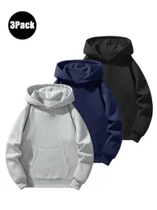 Mens Hoodie Fleece Lined Autumn Winter Work Essentials Casual Solid Color Pullover