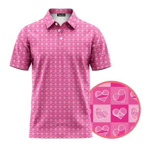 [SHIP FROM US] Pink Heart Golf Polo Shirt – Cute Valentine Heart Pattern Polo, Unisex Casual Golf Shirt, Men & Women Summer Outfit