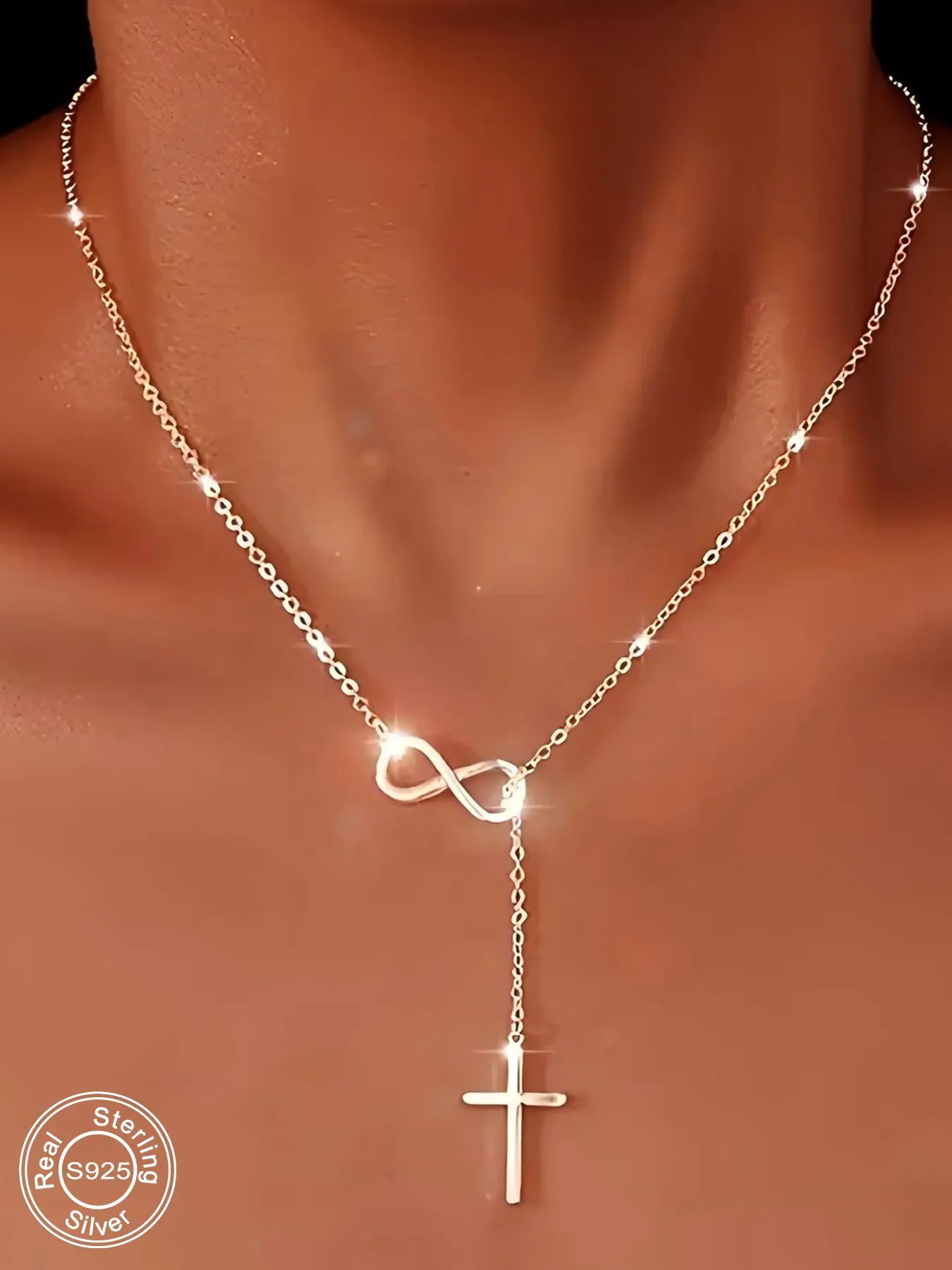 S925 Sterling Silver Infinity Symbol Cross Necklace, Unisex Fashion Jewelry, Perfect for Parties & Festivals, All Seasons Wear, Unique Design