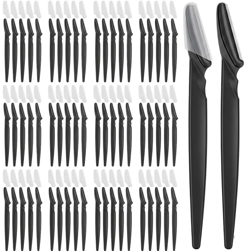 60 Pcs Eyebrow and Face Razors for Women and Men, Multi-Color Facial Shavers with Protective Covers ( Black