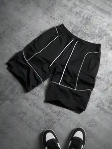 Men’s drawstring-waist straight-leg casual shorts with pockets, breathable and abrasion-resistant fabric, loose fit, American street style, summer sports-casual shorts