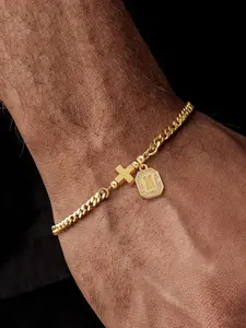 Men's Letter & Cross Design Bracelet, Stainless Steel Jewelry for Party, Daily Clothing Decor, Trendy All-match & Exquisite Jewelry for Birthday Gift, Bracelet with pendant