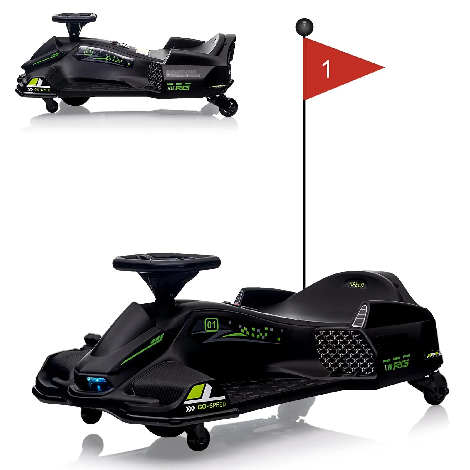 Gaomon 24V Battery-Powered Kids Electric Drift Go Kart - 180W Brushless Motor, Variable Speed, LED Lights, Built-in Music, USB Connectivity, Metal Frame, ASTM & CPC Certified Drifting Fun Ride-On Toy for 8-14 Yrs, Ideal for Birthdays