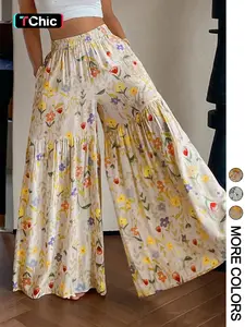 Women's Summer Floral Long Pants, Casual Style Loose-Fitting Trousers for All Seasons, Essential for Leisure Activities