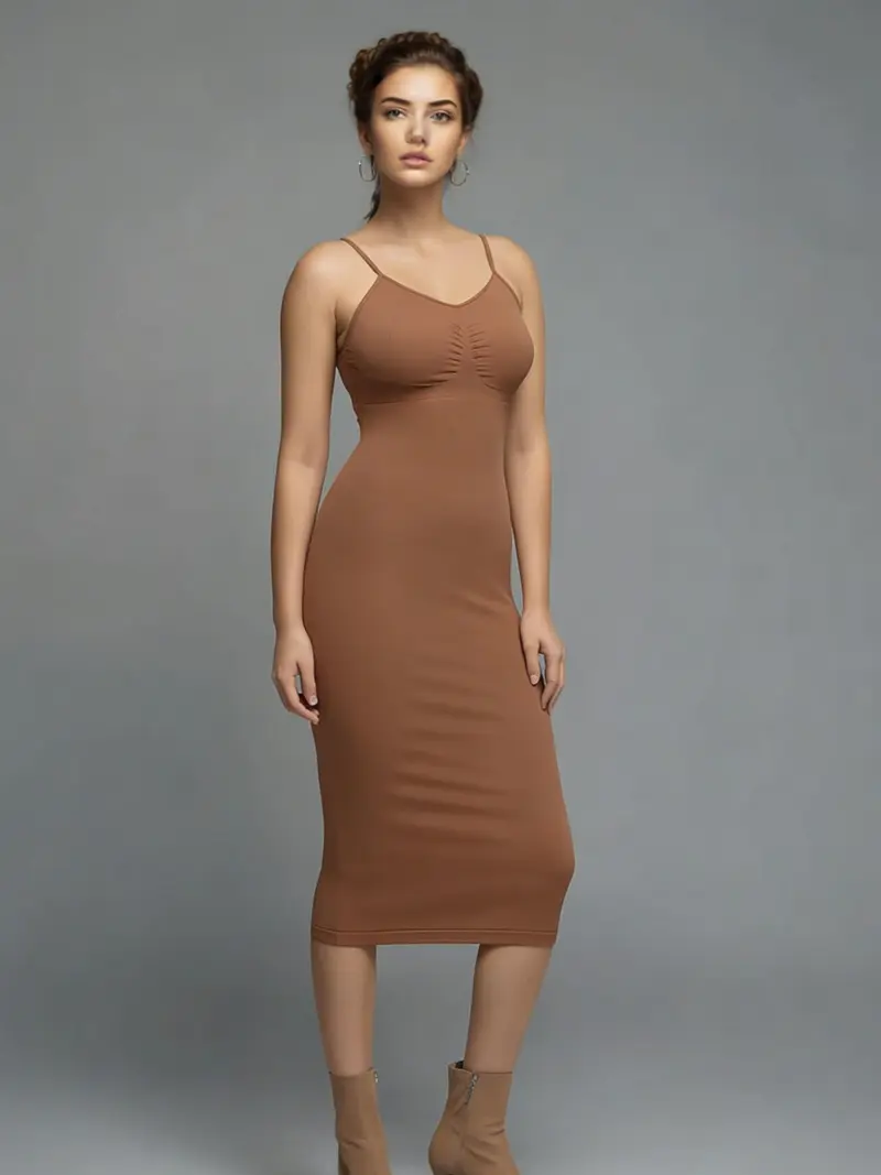 brown shapewear dress Kendall Cotton Midi Dress in Brown Antelope Spot Black