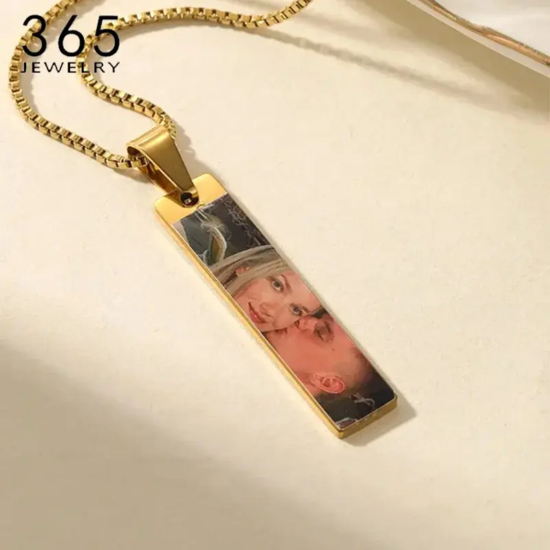 Custom Engraved Evil Eye Colorful Picture Rectangle Stainless Steel Necklace, DIY Jewelry, Personalized Gift, Fashion Jewelry Trends Piece