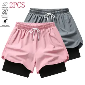 Women's casual sports shorts with built-in lining, with drawstring design and elastic waistband - suitable for outdoor sports, fitness, running and daily wear; women's shorts, sports shorts, women's clothing - a gift for her