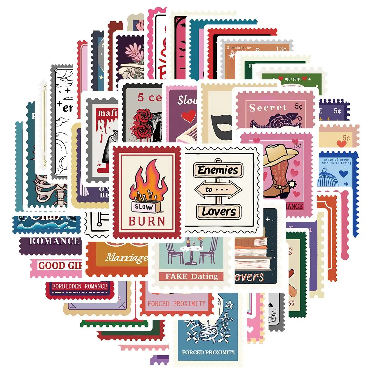 Book Trope Stamp Sticker, 50pcs/set Bookish Sticker for Kindle, Booktok Sticker Pack, Bookworm Sticker, Romance Reader Gifts