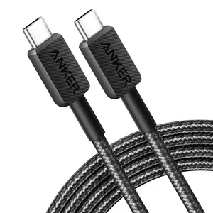 Anker Braided USB-C to USB-C Cable (6ft, 60W) Fast Charging for iPhone 17/16 Series, MacBook Pro 2020, iPad Pro, Dell XPS, Samsung Galaxy S24/S23/S22 Ultra, Switch, Black, cable charger