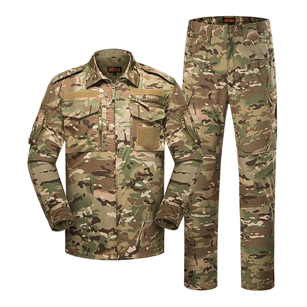 Men's Tactical Uniform Set with Long-Sleeve Shirt, Breathable Stretch Camouflage Menswear, Wear-Resistant for Outdoor Jungle Training, Clothes, Linen, Ergonomic, Stretch Panels, Fabric, Workwear, Aesthetics