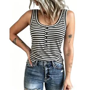 Womens U Neck Tank Tops Summer Sleeveless Button Casual Henley Shirts