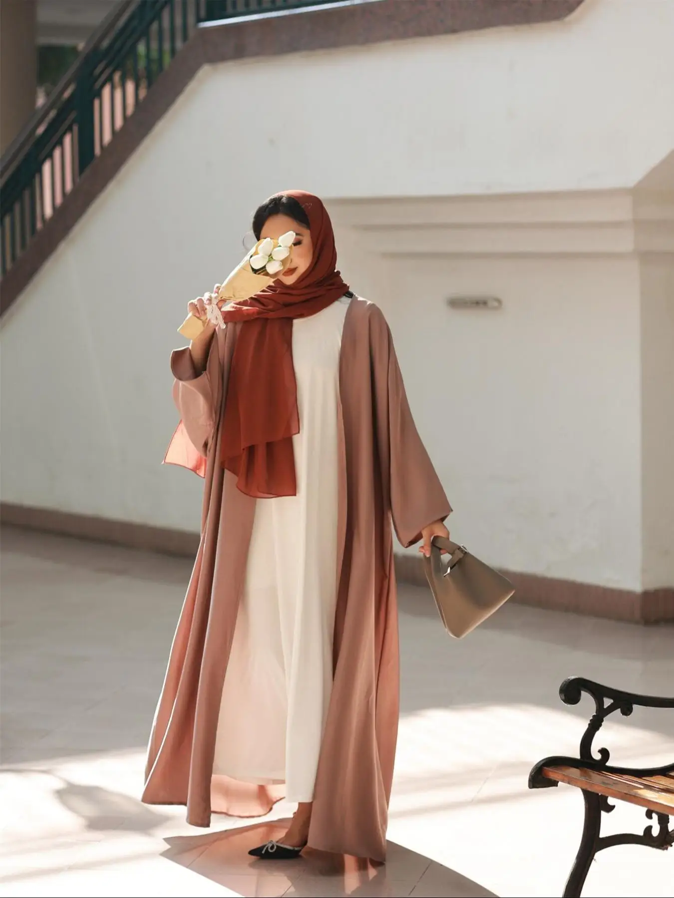 Women's Solid Color Long Abaya, Casual Long Sleeve Open Front Abaya for Daily Wear, Ladies Islamic Clothing for All Seasons