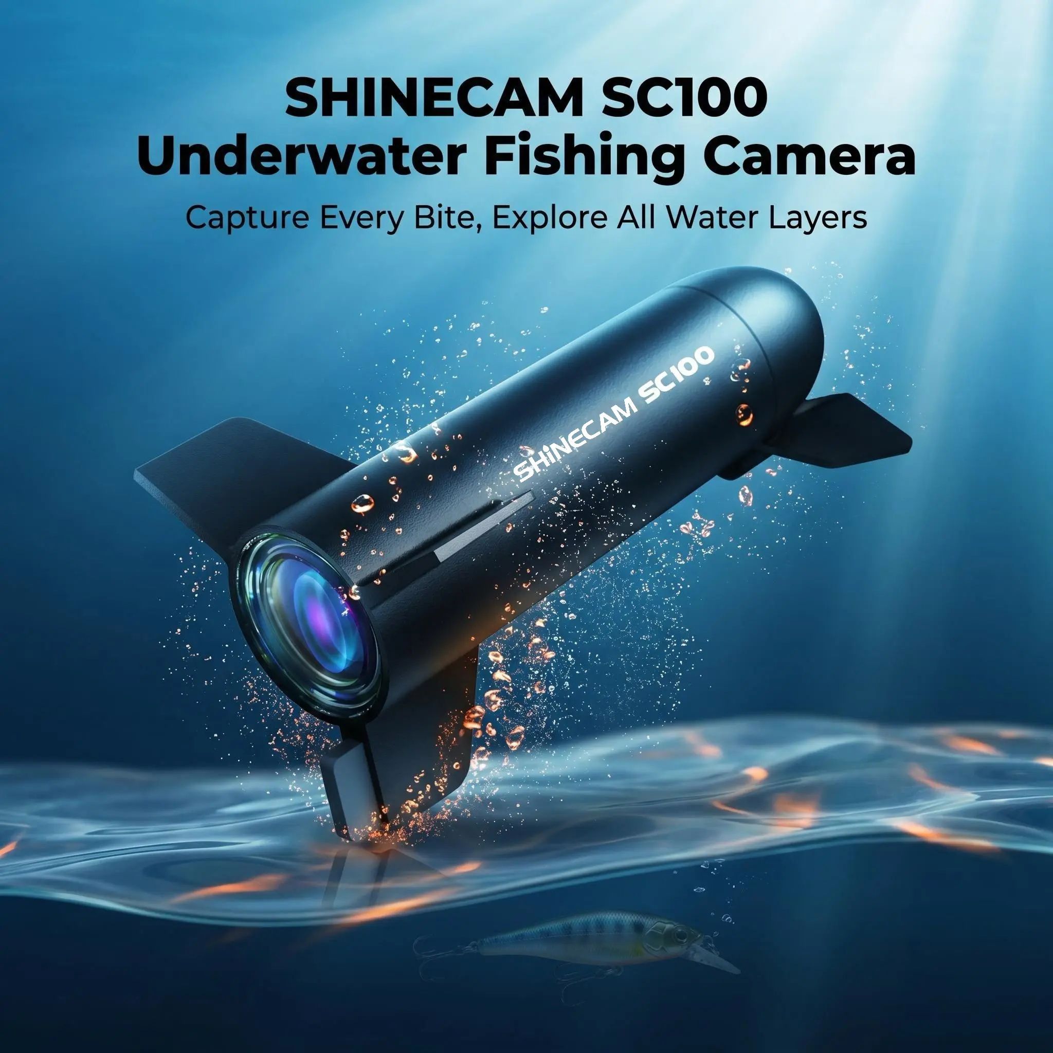 Shinecam SC100 Underwater Fishing Camera, 1080P Lure Fishing Camera for Bass Fishing, 32g Lightweight Waterproof Fishing Line Camera