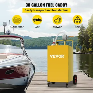 【fathersdaygift】VEVOR 30 Gallon Fuel Caddy, Gas Storage Tank & 4 Wheels, with Manuel Transfer Pump, Gasoline Diesel Fuel Container for Cars, Lawn Mowers, ATVs, Boats, More, Yellow