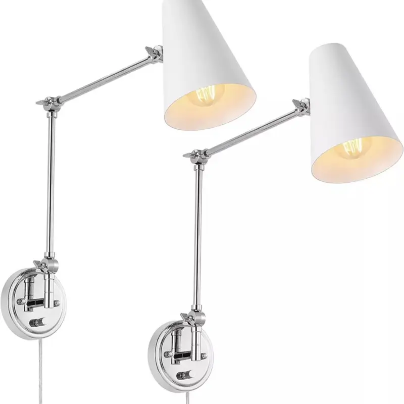 Industrial Swing Arm Wall Sconces Set of 2 with Round Design and Elegant Finish for Home Decor