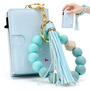 Women's Wallet with Boho Style Beaded & Tassel Decoration Keychain,Wallet Card Holder for Women-Leather,6-9 Card Capacity,Christams Gift