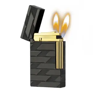 DUPONT Dual Flame Guilloche Monogram 1872 Black Gold Luxury Lighter (NO FUEL) Refillable Soft Flame unique popular gifts boyfriend
