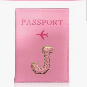 Letter Pattern Passport Case - Pink Travel Wallet for Men & Female, Unisex, Casual Accessory with Letter Design and Airplane Logo