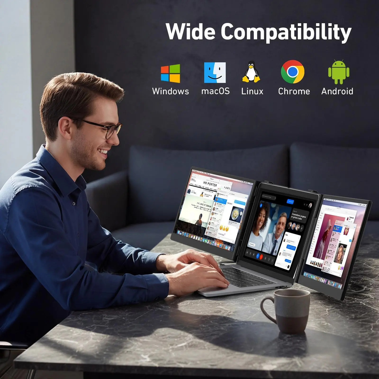 Cevaton 14" Dual Laptop Screen Extender, Ultra-Slim 3.0 lbs Dual Portable Monitor for Laptop, Back Ports for Less Cable Mess, Fits 13.3"-17.3" Laptops, Check Dual Display Support, 4th of July Gifts,#TikTokBackToSchool