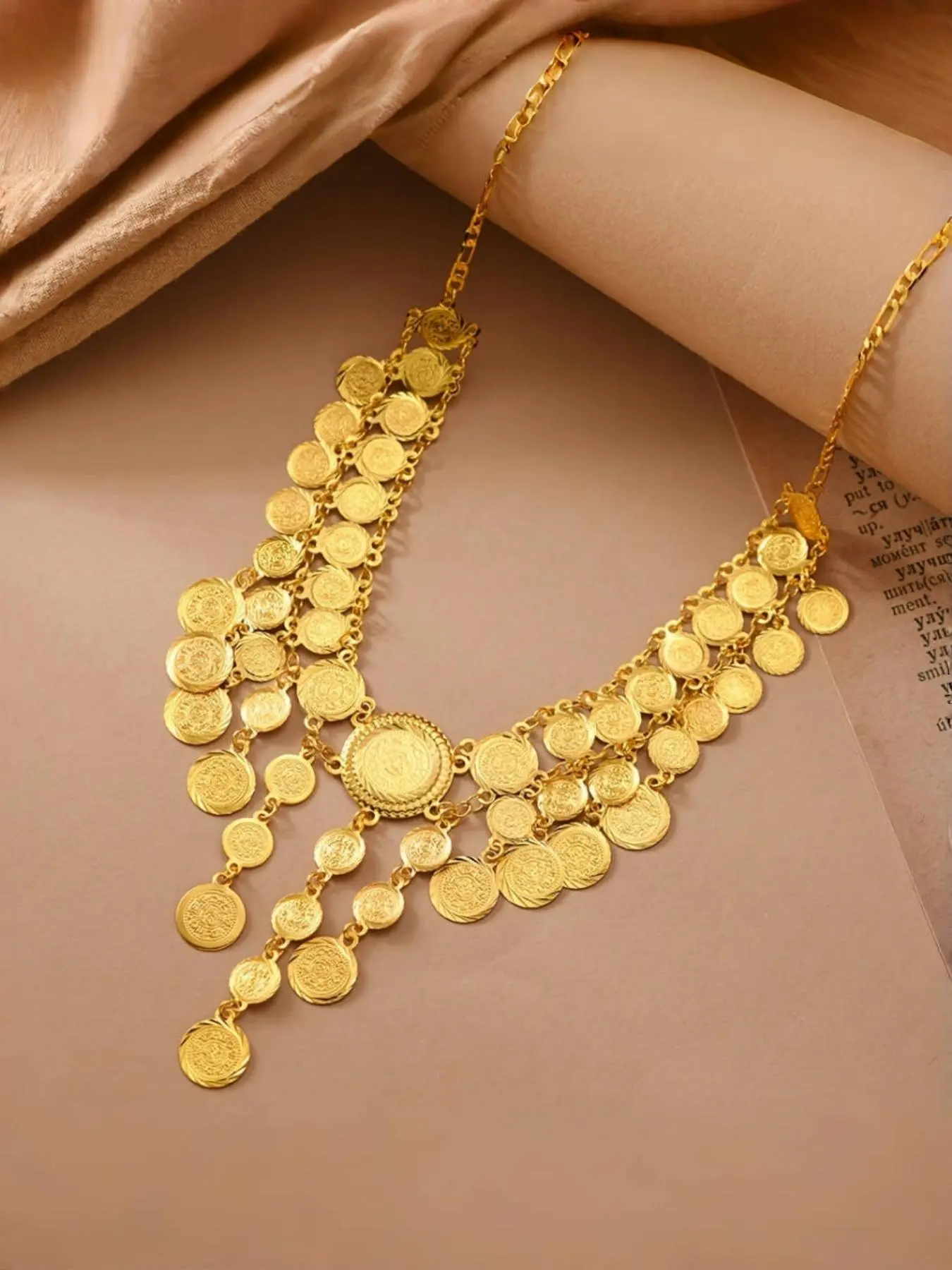 Women's Elegant Multi-layer Coin Tassel Geometric Chain Design Necklace, Exquisite Trendy Necklace, Fashionable Jewelry for Women As Gift, Trendy Charms Necklace