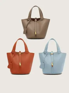 Mini PU Leather Bucket Bag for Women, Trendy Small Handbag Purse, Retro Top Handle Tote Bag, Girl's Vegetable Baskets bag, Suitable For Commuting, Parties, TravelSatchel, Work