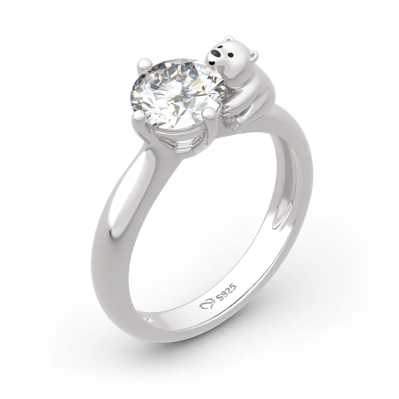 Jeulia Hug Me "Pure Love" Polar Bear Round Cut Sterling Silver Ring, Round Cut Rings