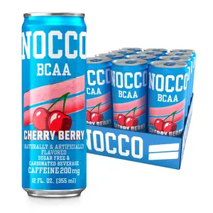 NOCCO BCAA Energy Drink Cherry Berry - 12 FL OZ (Pack of 12) - 200 mg of Caffeine, Sugar Free Energy Drinks - Carbonatd & Low Calorie, Vitamin B6, Biotin - Grab and Go Performance Drink