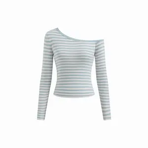 Cider Knit Wool-blend Asymmetrical Neck Stripe Long Sleeve Top