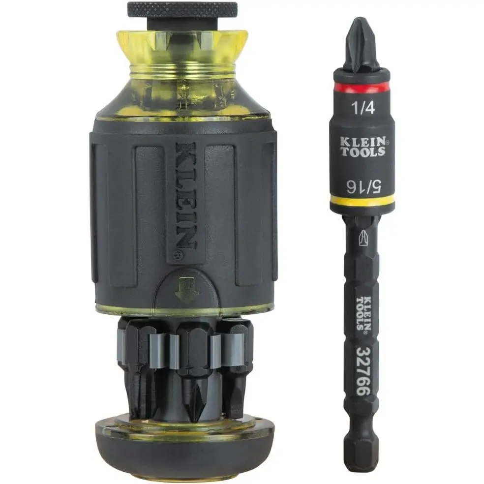 Klein Tools 32308F Impact Driver Set, 10in1 Stubby Screwdriver Driver Set, Hex Flip Socket, 7 Bits, 1/4Inch Bit Holding Feature, 10Piece