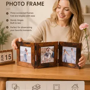 Square 4x4 Inch Hinged Photo Frame, Foldable Family Picture Frame, Interlocking Combination Frame for Home Office Desk Decor