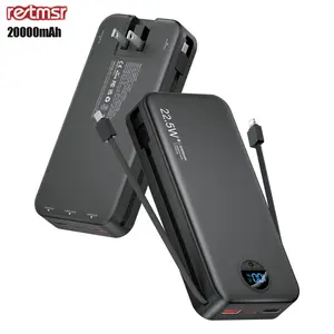 RETMSR 20000mAh Portable Charger with Built-in Cables & Wall Plug 22.5W Fast Charging Power Bank USB C LED Display Compatible with iPhone Android Christmas Gifts Travel Battery Pack Black power bank