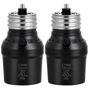Light Sensor Socket, Automatic  Light Socket with 360? Sensor Rotation, E26 E27 Bulb Base Adapter for Outdoor Lighting, UL Listed, Black, 2 Pack
