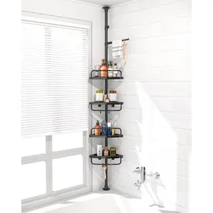 4 Layer Corner Shower, Stainless​Tension Pole Shower Organizer, Corner Shower Shelf, Rustproof 3.3 to 9.8 ft