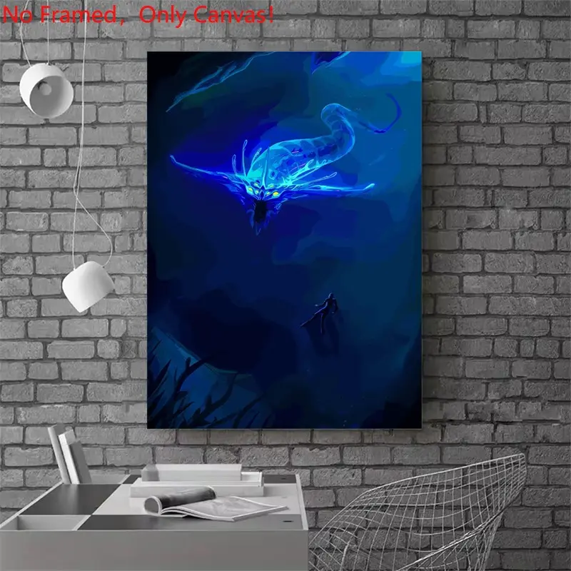 1 piece/set frameless canvas painting print poster, Game Poster art, Subnautica Ghost Leviathan Encounter, Unframed wall art, a gift for Video games loves, gift for bedroom, living room, dorm hallway, kitchen, mural, wall decor, Artistic Indoor Decoration