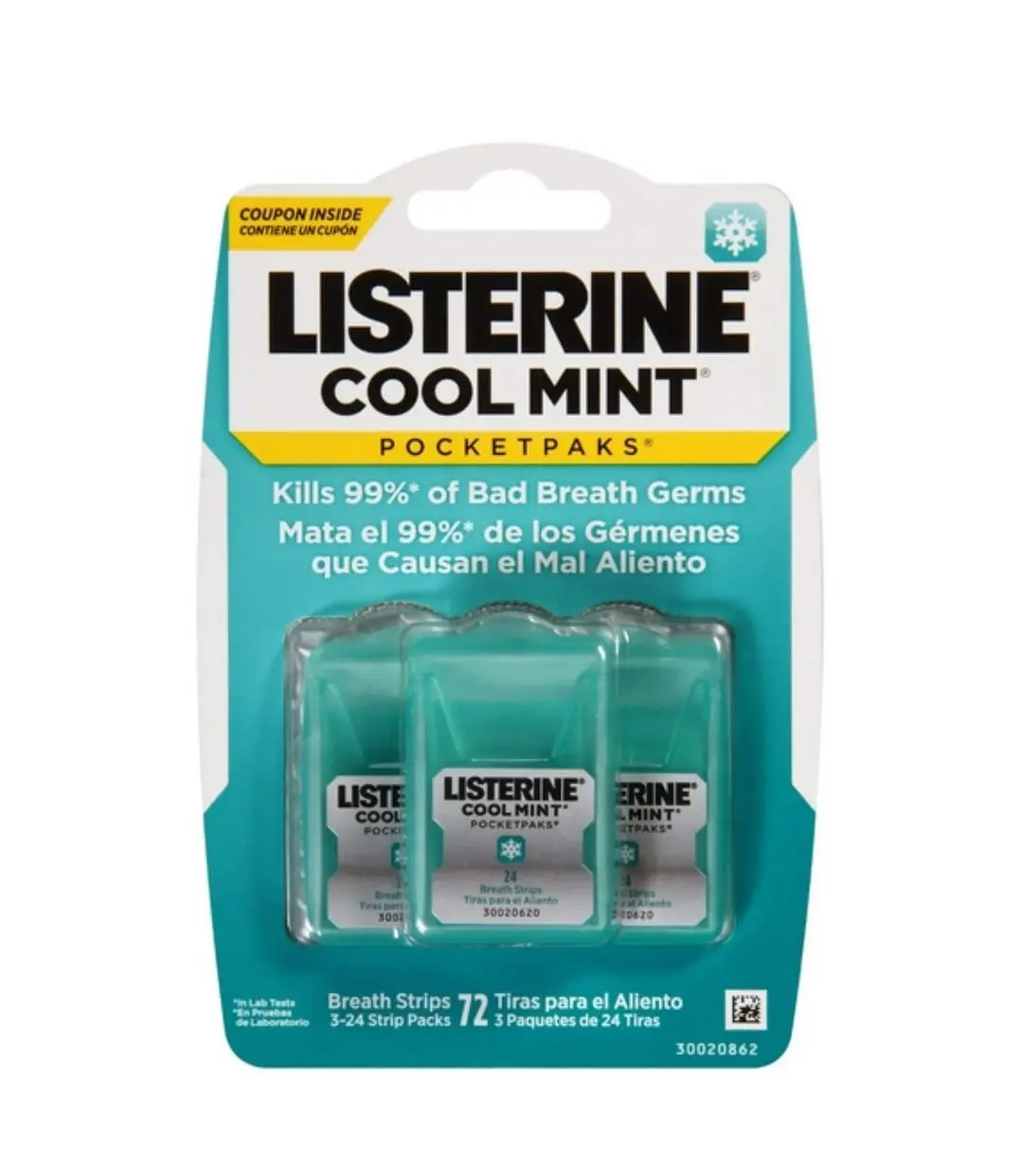 Listerine Cool Mint Pocketpaks Breath Strips Kills Bad Breath Germs, 72-Strip Pack