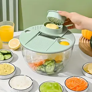 Salad Spinner  Viral 3-in-1 (5.3QT) | Wash, Slice & Dry Instantly | 5 Blade Veggie Cutter + Egg Separator | Perfect for Healthy Meals & Meal Prep | Kitchen Must-Have value pack tiktokshopblackfriday christmas gift Multifunctional Stainless Steel