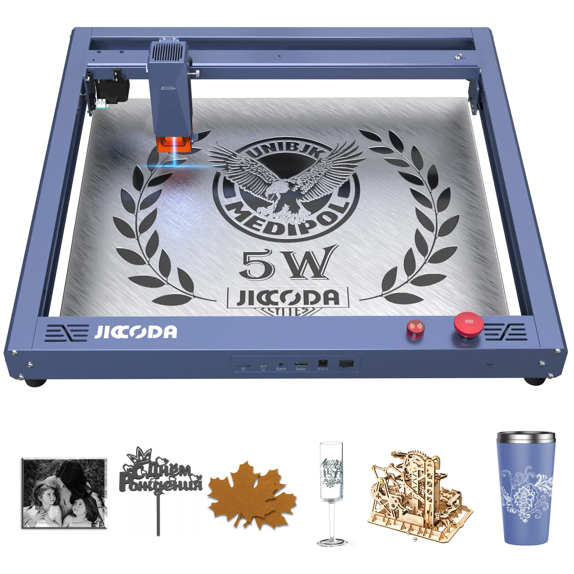JICCODA L1 5W Laser Engraving & Cutting Machine - Hardware, Easy Assembly, Beginner-Friendly, 15.75in×15.75in Working Area, 0.05mm Accuracy, Crisp Details, Ideal for DIY Crafts, Surface Engraving, Stainless Steel Projects