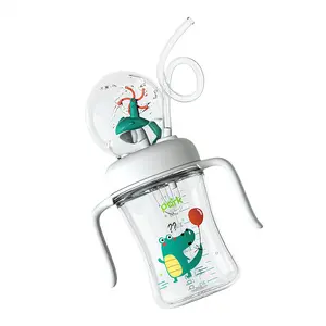 BabyPark Spill-Proof Tritan Whale Fountain Cup with Soft Flexible Silicone Straw 8 oz Dishwasher Safe BPA Free Leak Proof Bottle for Kids Drinks