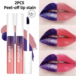 2Pcs Peel-Off Lip Stain | 24H Long-lasting Waterproof Lip Tint | Matte Finish, Smudge-proof & Non-stick Cup | Sweat-proof Lip Color for All Day Wear