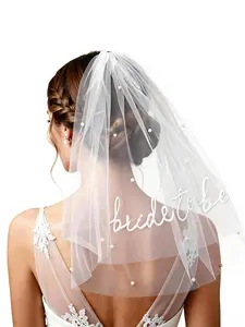 Bridal Pearl Veil – Double-Layer Tulle Bachelorette Party Veil with Hair Clip – Embroidered Letter Bridal Veil, Perfect for Bachelorette Parties, Bridal Showers, Engagement Gifts, Photo Props, and Accessory Presents