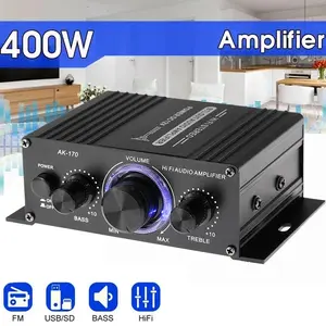 Mini Digital Power Audio Car Amplifier Blue Light Stereo Audio Amplifier for Home Theater Club Party Music 200Wx2 Power