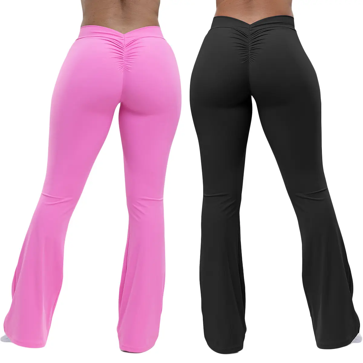 Women's Plus Size High Rise Flare Leggings, Stretchy Ruched Yoga Pants with Tummy Control, Butt Lift & Squat Proof for Workouts, Yoga Training Pants, Women's Clothes, Ruched Sports Flare, Clothes For Women
