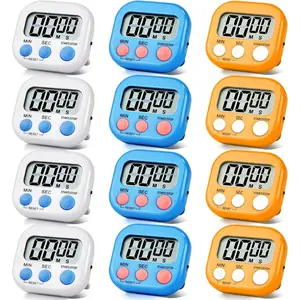 12 Pack Digital Kitchen Timer Magnetic with Big Display Loud Ring Cooking Timers for Electronic  Bathing Gym Break Time Classroom(12 White Blue Orange)