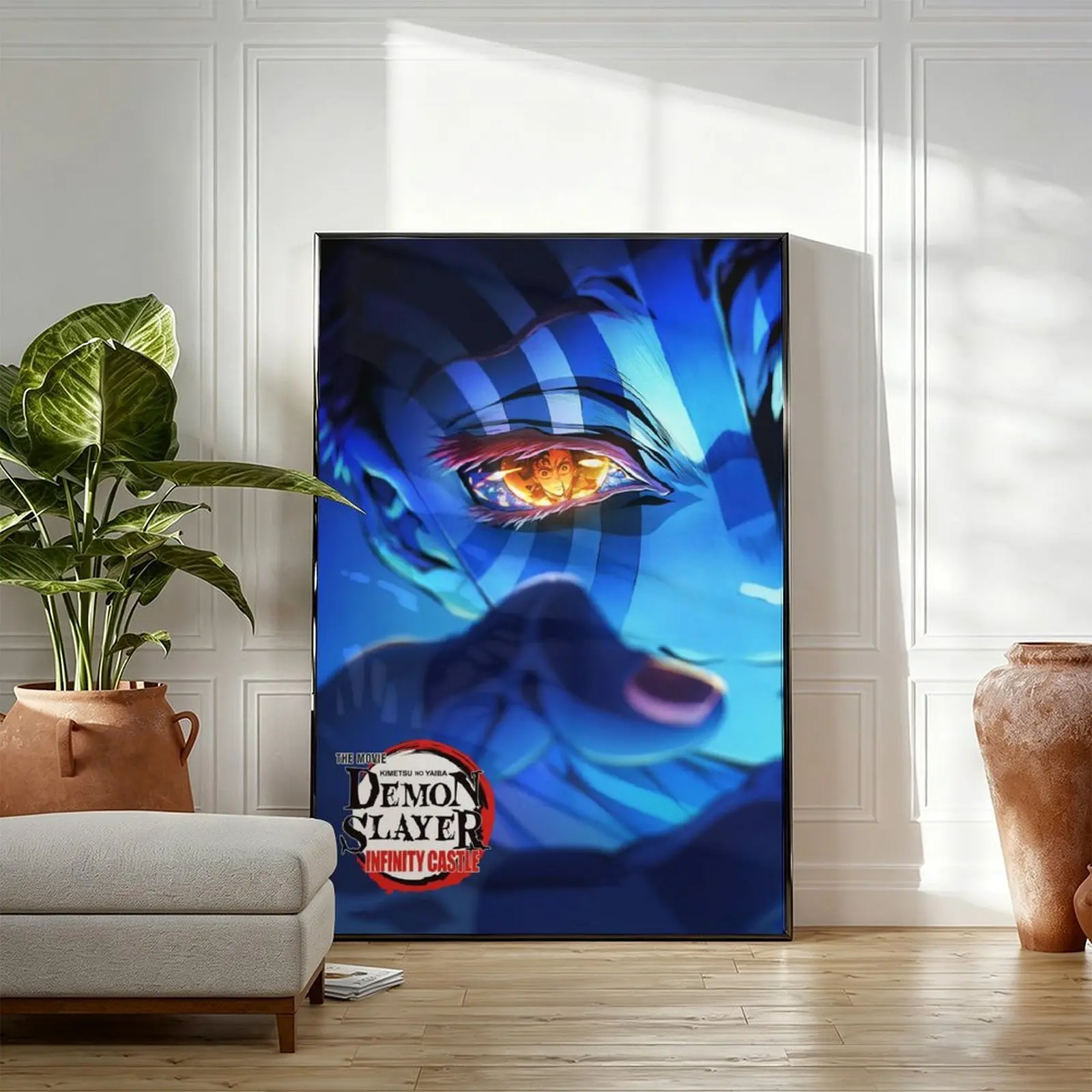 Demon Slayer Infinity Castle Akaza Canvas Wall Art, Kimetsu No Yaiba Anime Movie Poster, Dark Aesthetic Otaku Decor for Bedroom Game Room, Framed Unframed Multiple Sizes