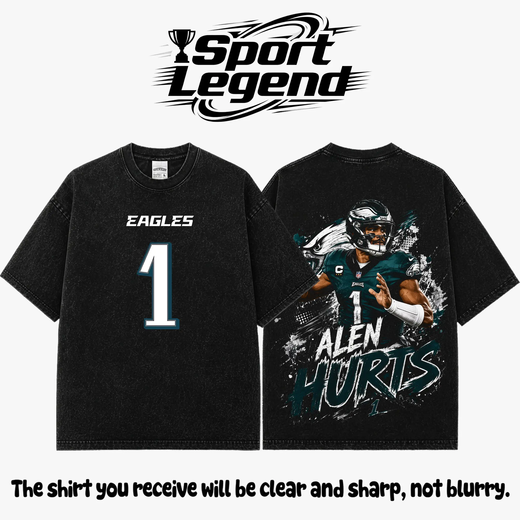 Fly Eagles Fly Jalen Hurts DeVonta Smith Saquon Barkley Washed T-Shirt, Vintage Football Graphic Tee, Game Day Fan Shirt, Cotton Streetwear Top, Gift For Football Fans
