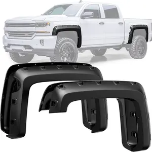 YITAMOTOR Smooth Fender Flares for 2015-2019 Silverado 2500 HD/3500 HD, 2014-2018 Chevrolet Silverado 1500 5.8' (Short Bed), Pocket Bolt-Riveted Style, 4 Pcs Paintable Wheel Flares Chrome Eyebrow Headlight Trim Cover